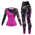 Women's Gothic Cat Print Workout Set — Rashguard & Shorts/Leggings