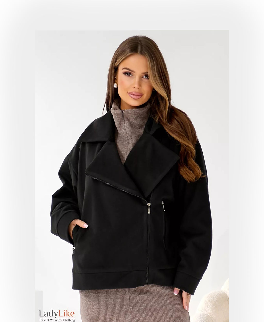 Premium Wool-Cashmere Moto Coat - Short Asymmetrical Zipper Jacket