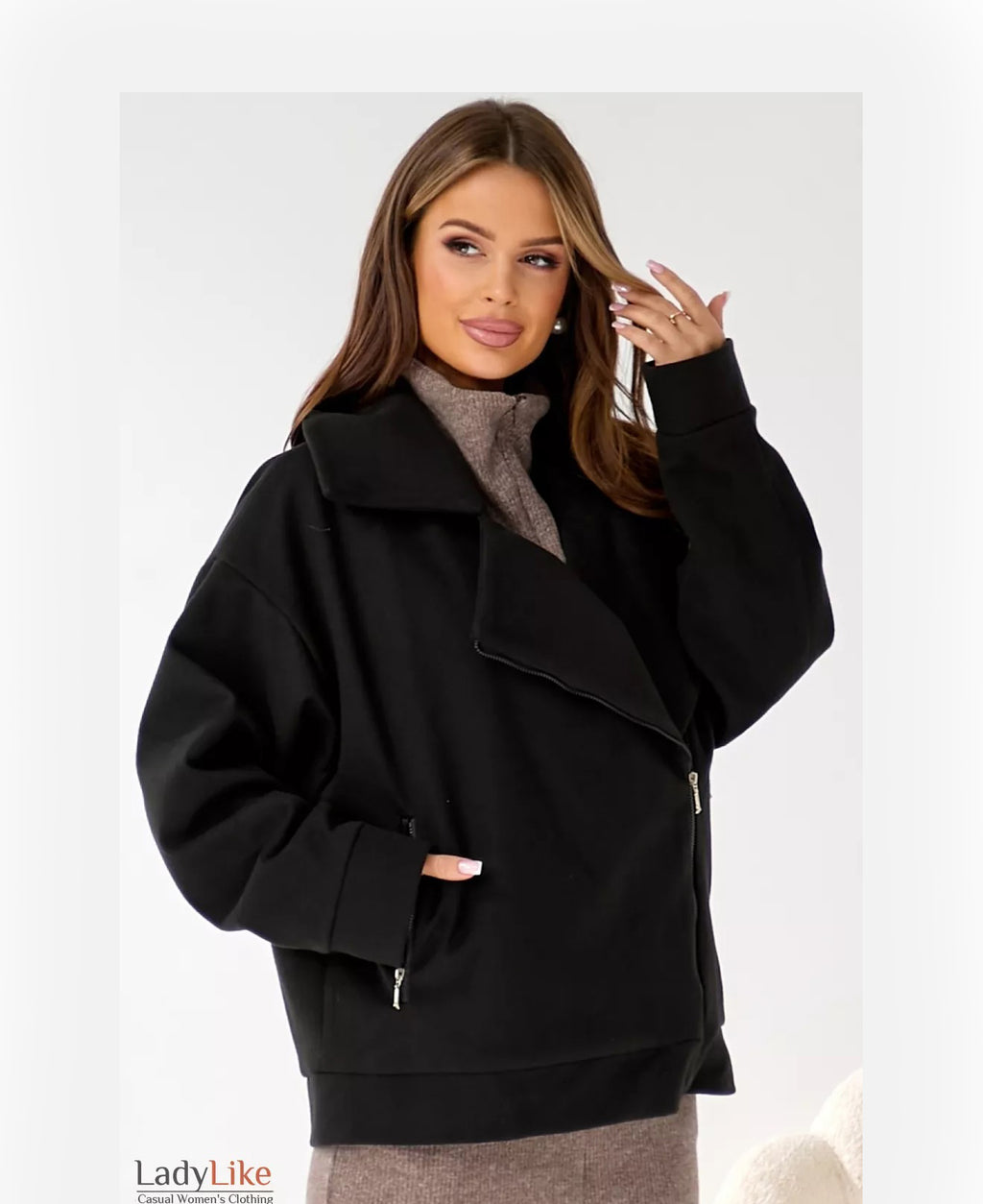 Premium Wool-Cashmere Moto Coat - Short Asymmetrical Zipper Jacket