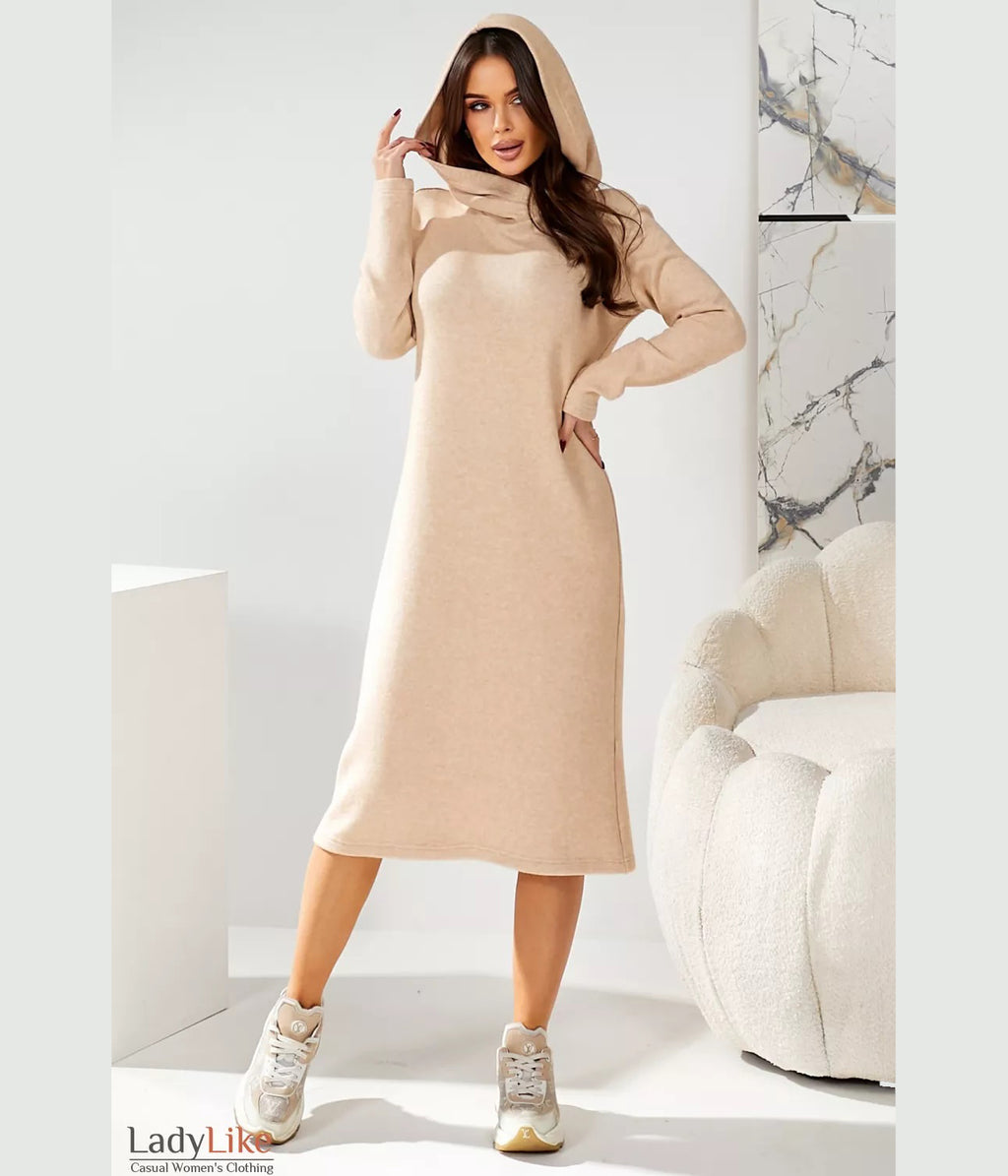 Beige Woven Hoodie Dress: Style and Comfort Combined