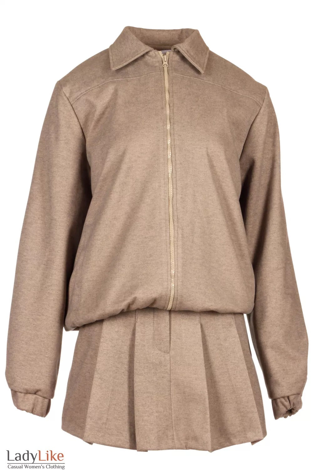 LadyLike Beige Wool-Blend Bomber & Mini Skirt Set