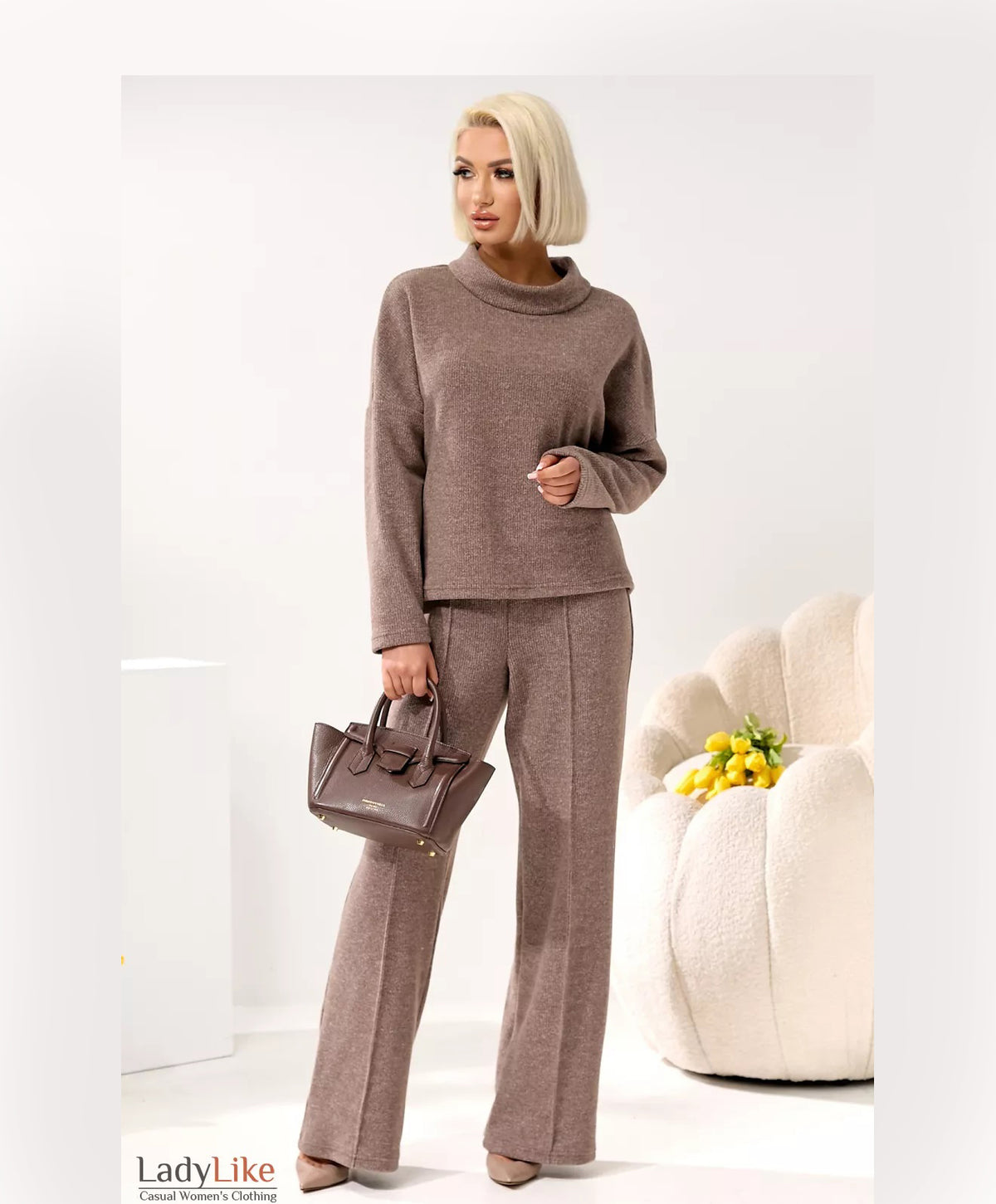 Premium Ribbed Knit Loungewear Set - Cozy Wool-Blend Sweater & Wide-Leg Pants