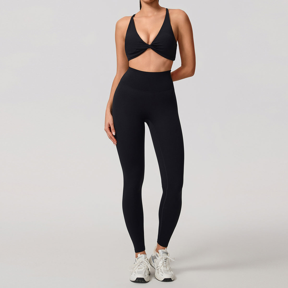 Fitness Set. 2-Piece Long-Sleeve Top and High-Rise Leggings or Shorts