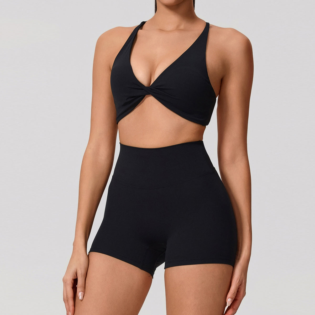 Fitness Set. 2-Piece Long-Sleeve Top and High-Rise Leggings or Shorts