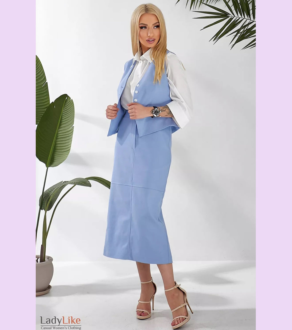 Premium Denim Midi Skirt - Elegant Light Blue High-Waisted Pencil Skirt with Front Slit