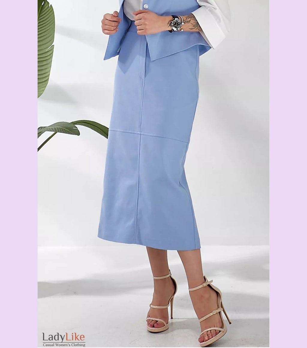 Premium Denim Midi Skirt - Elegant Light Blue High-Waisted Pencil Skirt with Front Slit