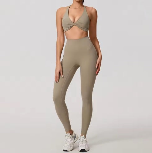 Fitness Set. 2-Piece Long-Sleeve Top and High-Rise Leggings or Shorts