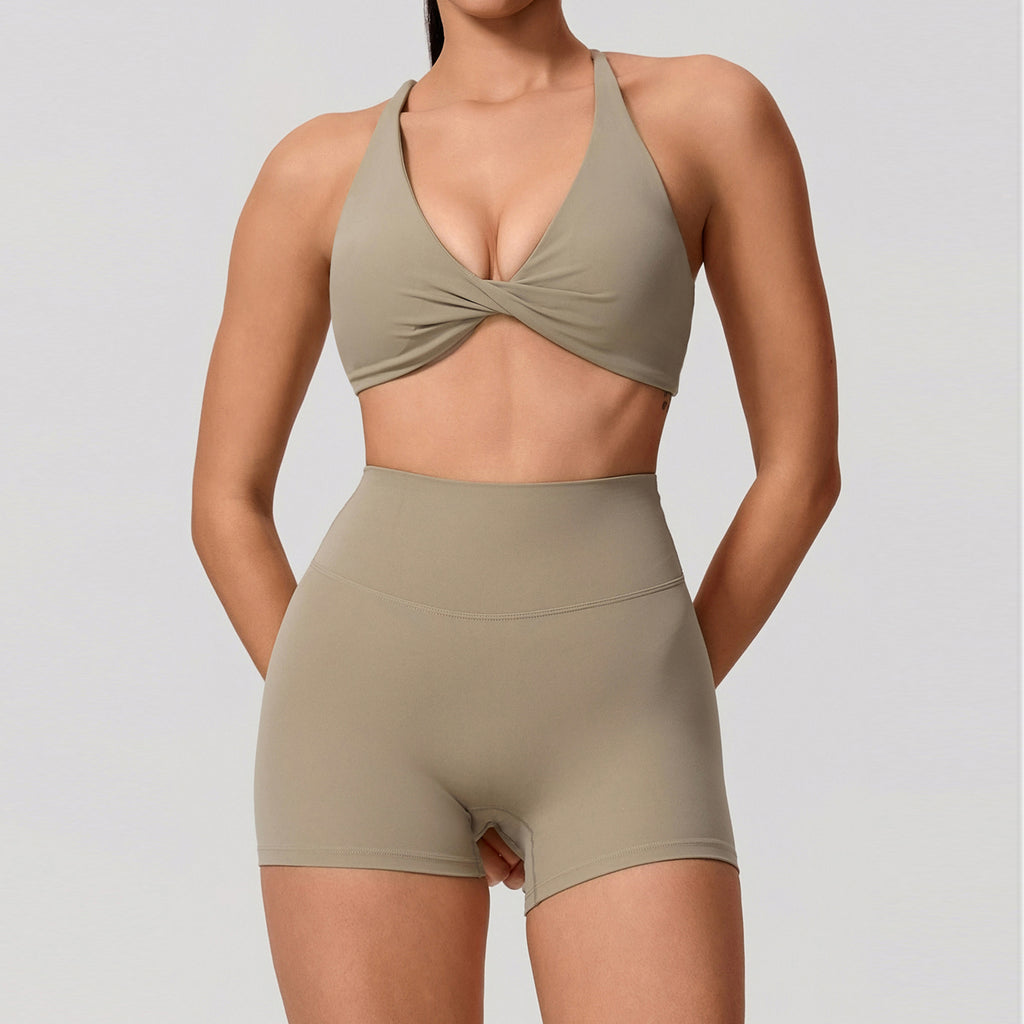 Fitness Set. 2-Piece Long-Sleeve Top and High-Rise Leggings or Shorts