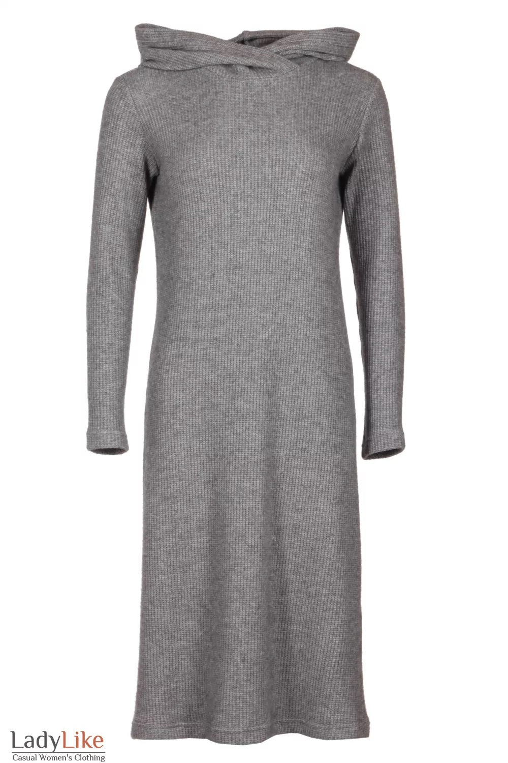 Grey Hooded Knit Midi Dress