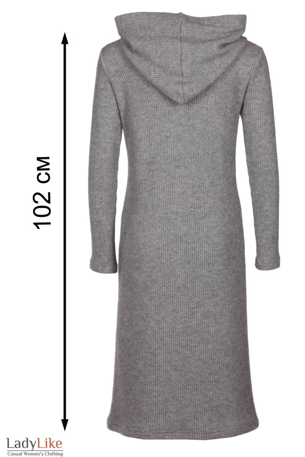 Grey Hooded Knit Midi Dress