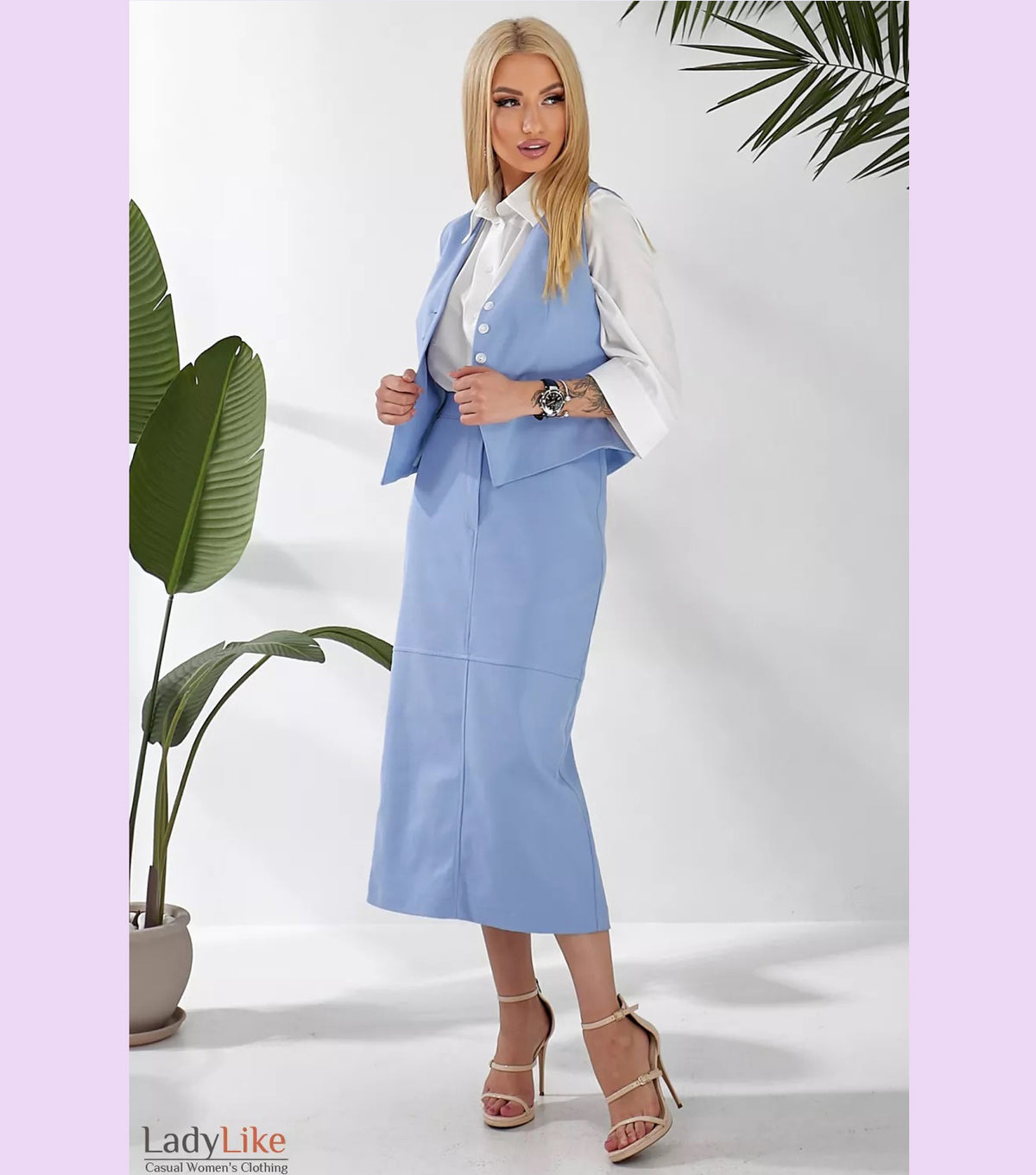 Premium Denim Tailored Vest - Elegant Light Blue Cotton Button-Down Waistcoat