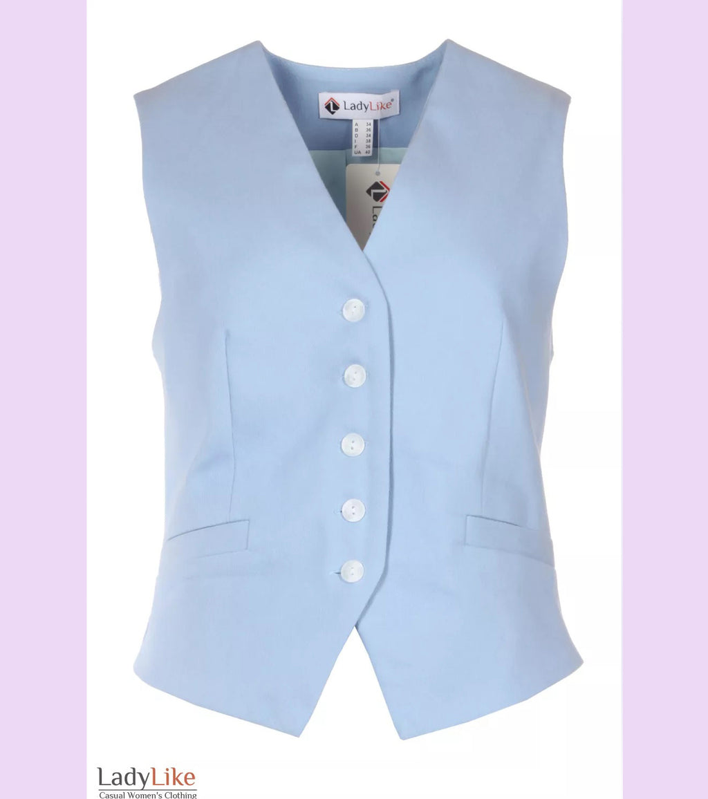 Premium Denim Tailored Vest - Elegant Light Blue Cotton Button-Down Waistcoat
