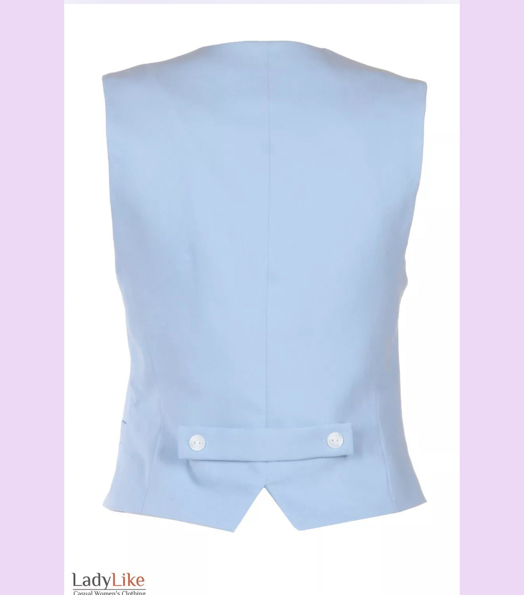 Premium Denim Tailored Vest - Elegant Light Blue Cotton Button-Down Waistcoat