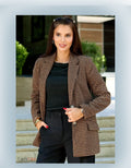 Premium Oversized Houndstooth Wool Blazer - Long Single-Breasted Plaid Jacket