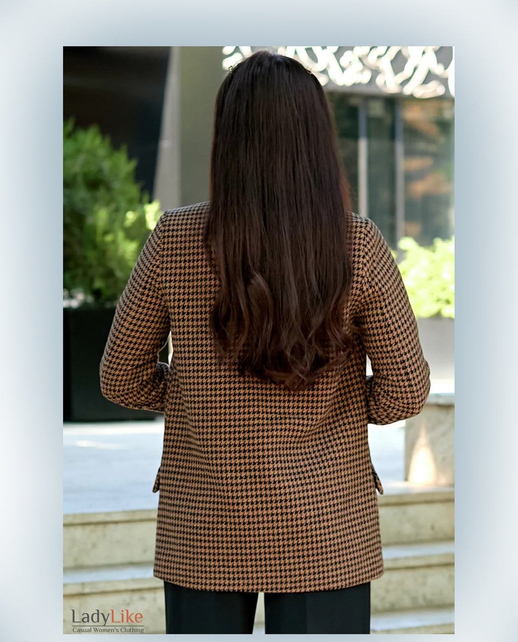 Premium Oversized Houndstooth Wool Blazer - Long Single-Breasted Plaid Jacket