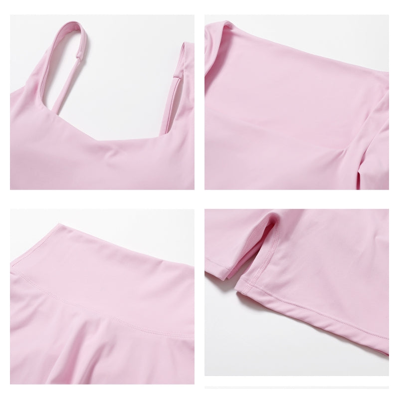 Fitness Set. 2-Piece Long-Sleeve Top and High-Rise Leggings or Shorts