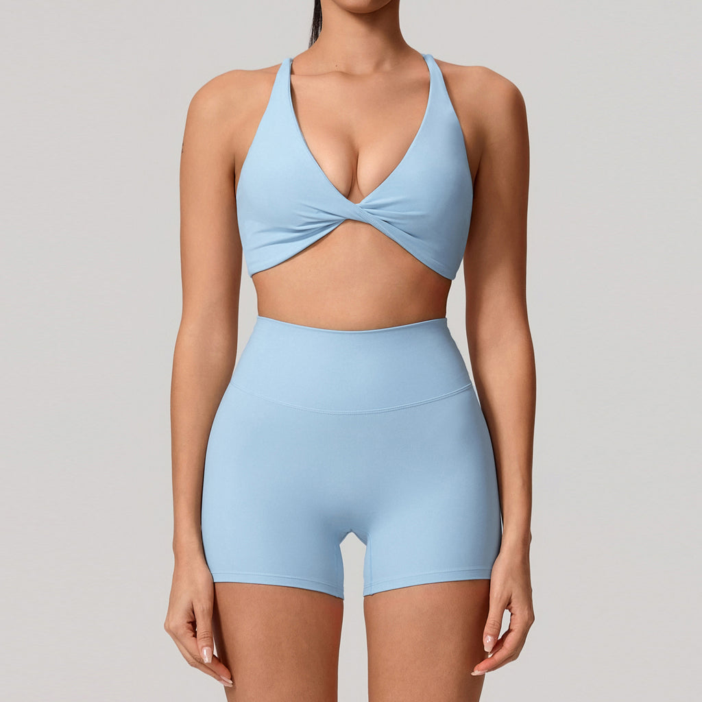 Fitness Set. 2-Piece Long-Sleeve Top and High-Rise Leggings or Shorts