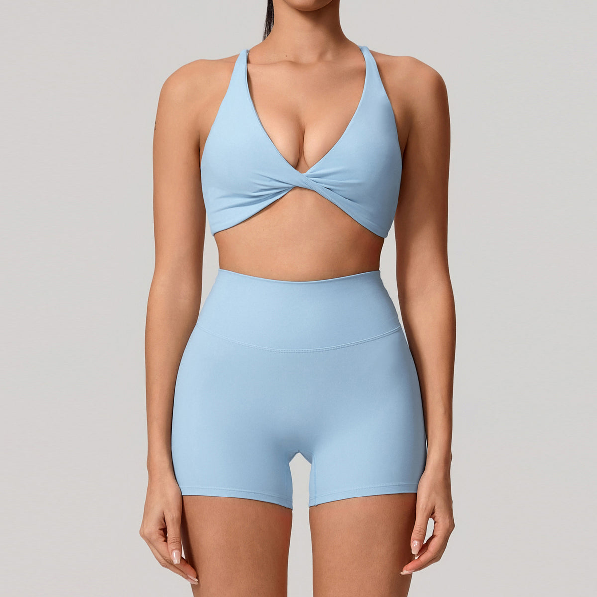 Fitness Set. 2-Piece Long-Sleeve Top and High-Rise Leggings or Shorts