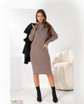 Premium Ribbed Knit Quarter-Zip Midi Dress - Cozy High-Stretch Wool-Blend Dress