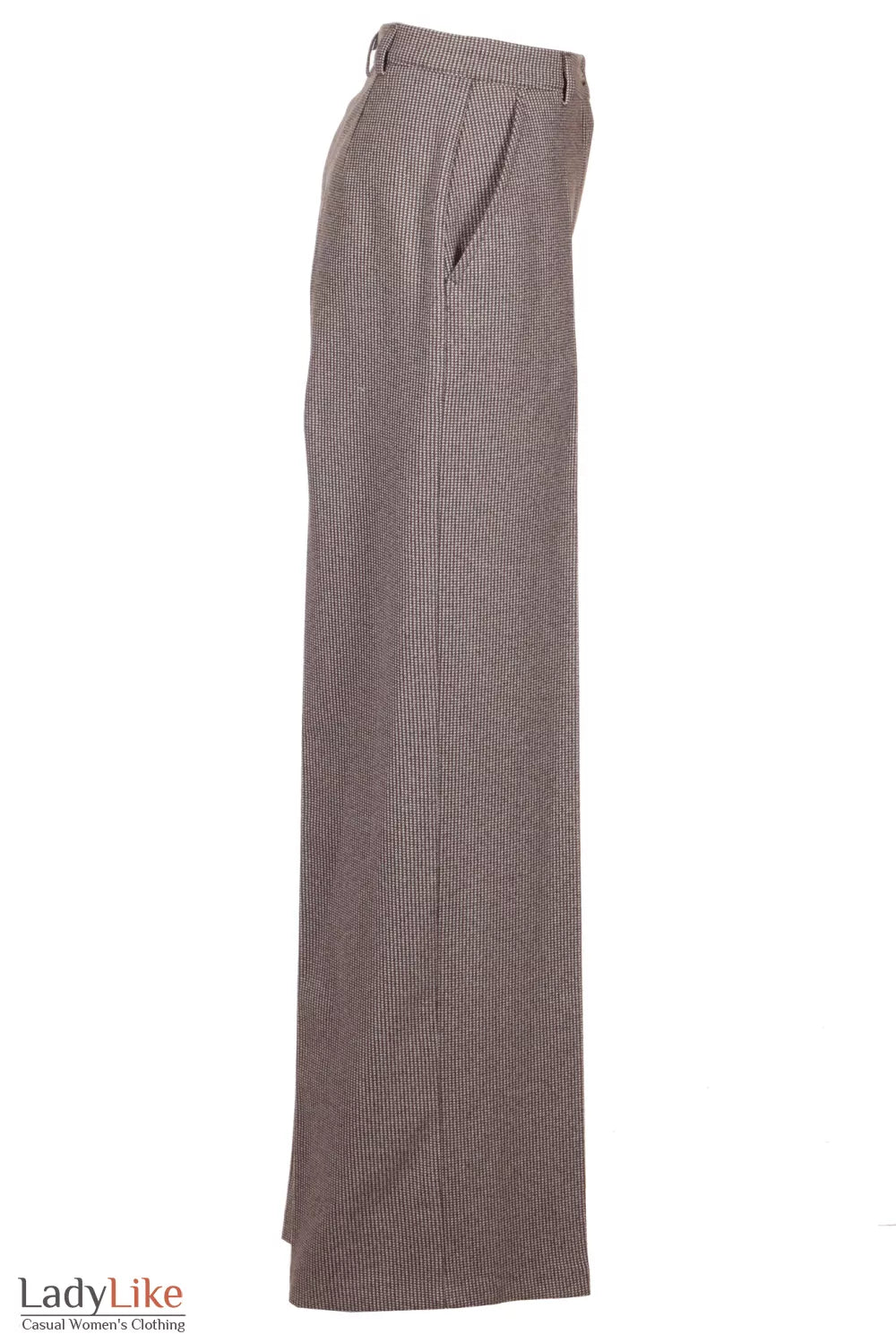Premium High-Waisted Wool Trousers - Warm Tailored Wide-Leg Pants in Micro-Houndstooth