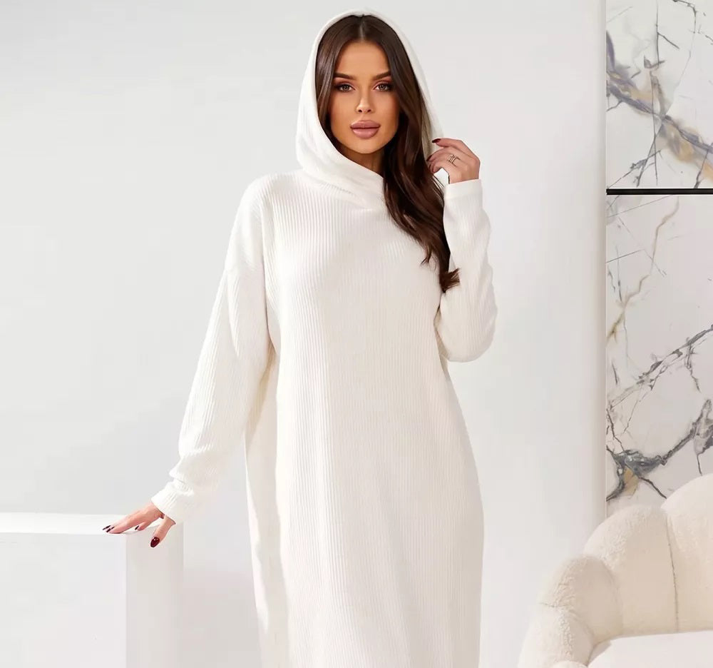 White Woven Hoodie Dress: Style and Comfort Combined
