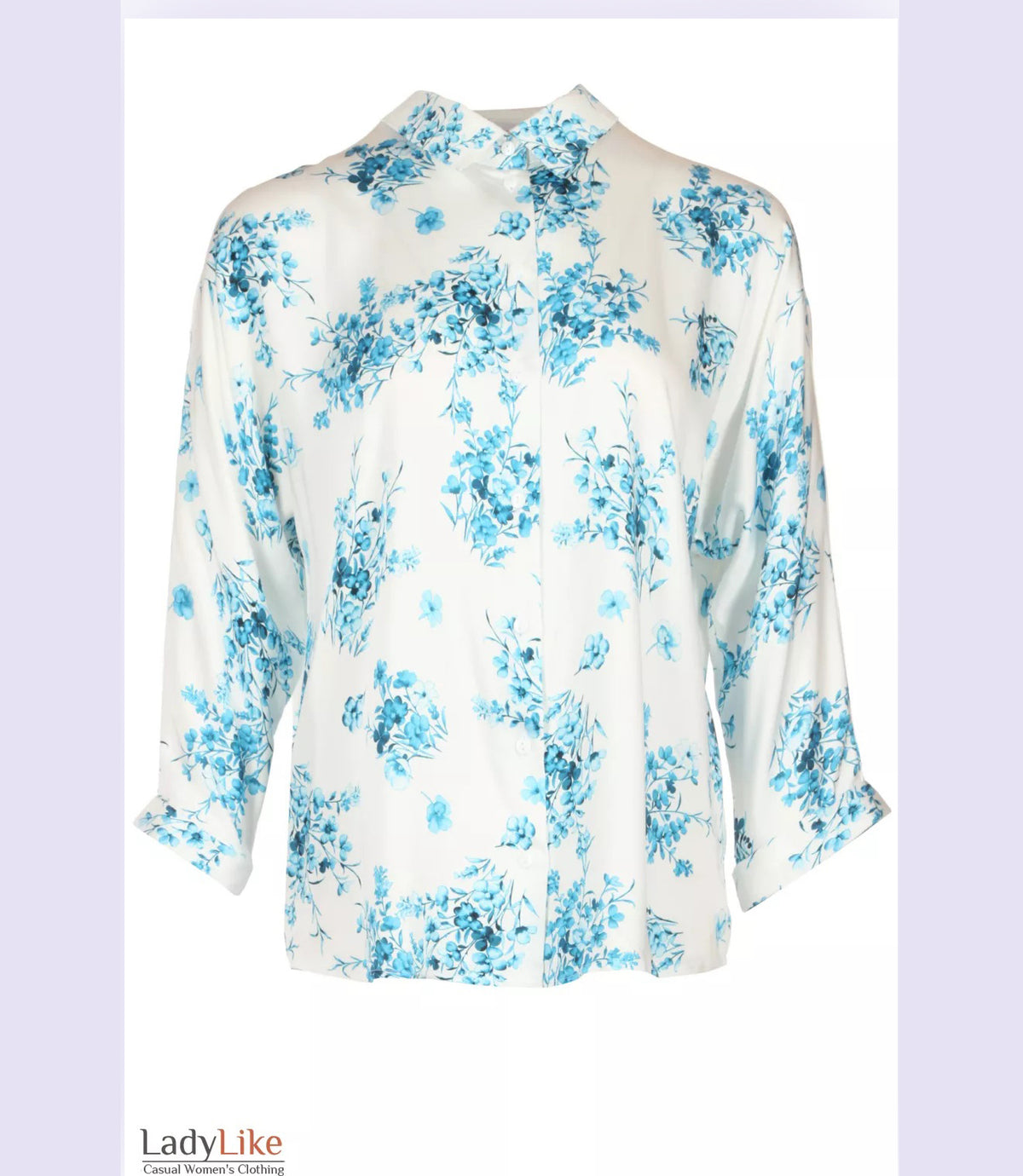 Premium Floral Batwing Blouse - Elegant Viscose Button-Down 3/4 Sleeve Top