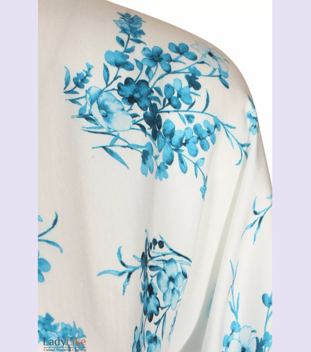 Premium Floral Batwing Blouse - Elegant Viscose Button-Down 3/4 Sleeve Top