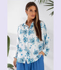 Premium Floral Batwing Blouse - Elegant Viscose Button-Down 3/4 Sleeve Top