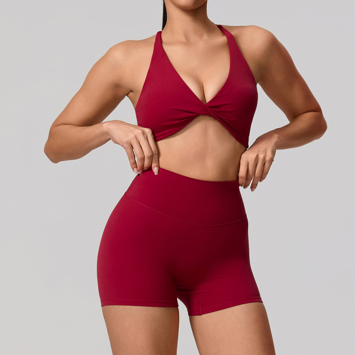 Fitness Set. 2-Piece Long-Sleeve Top and High-Rise Leggings or Shorts