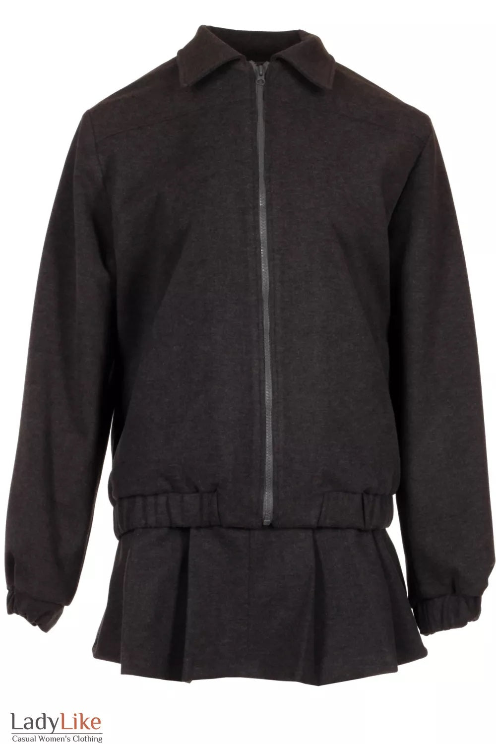 LadyLike Grey Wool-Blend Bomber & Mini Skirt Set