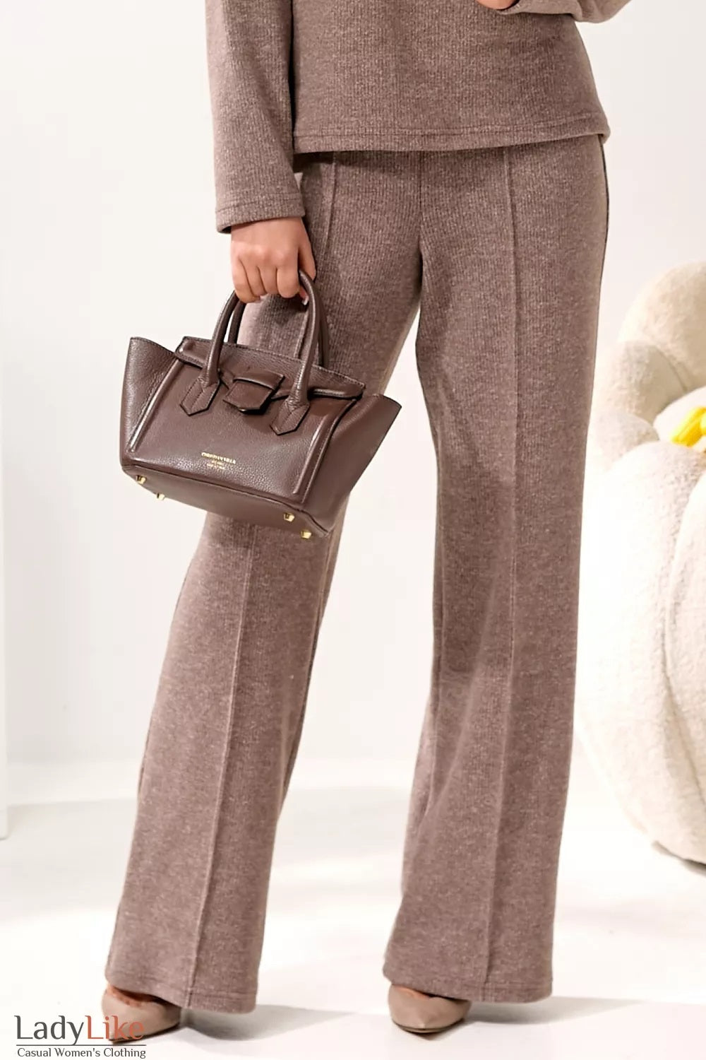 Premium Ribbed Knit Loungewear Set - Cozy Wool-Blend Sweater & Wide-Leg Pants