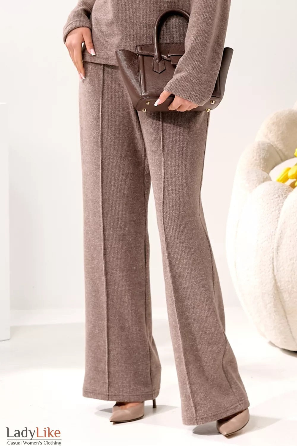 Premium Wide-Leg Ribbed Knit Trousers - Cozy High-Waisted Wool-Blend Pants