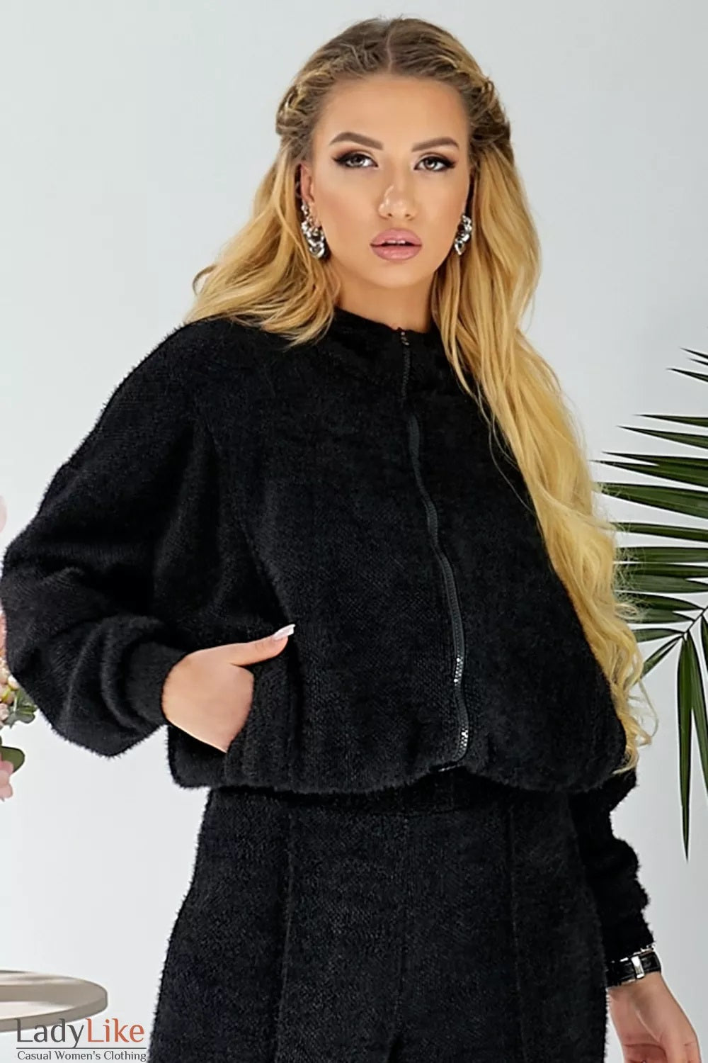Oversized Hooded Knit Jacket in Black