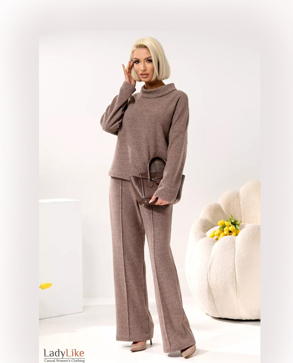 Premium Ribbed Knit Mock-Neck Sweater - Cozy Wool-Blend Dropped Shoulder Top