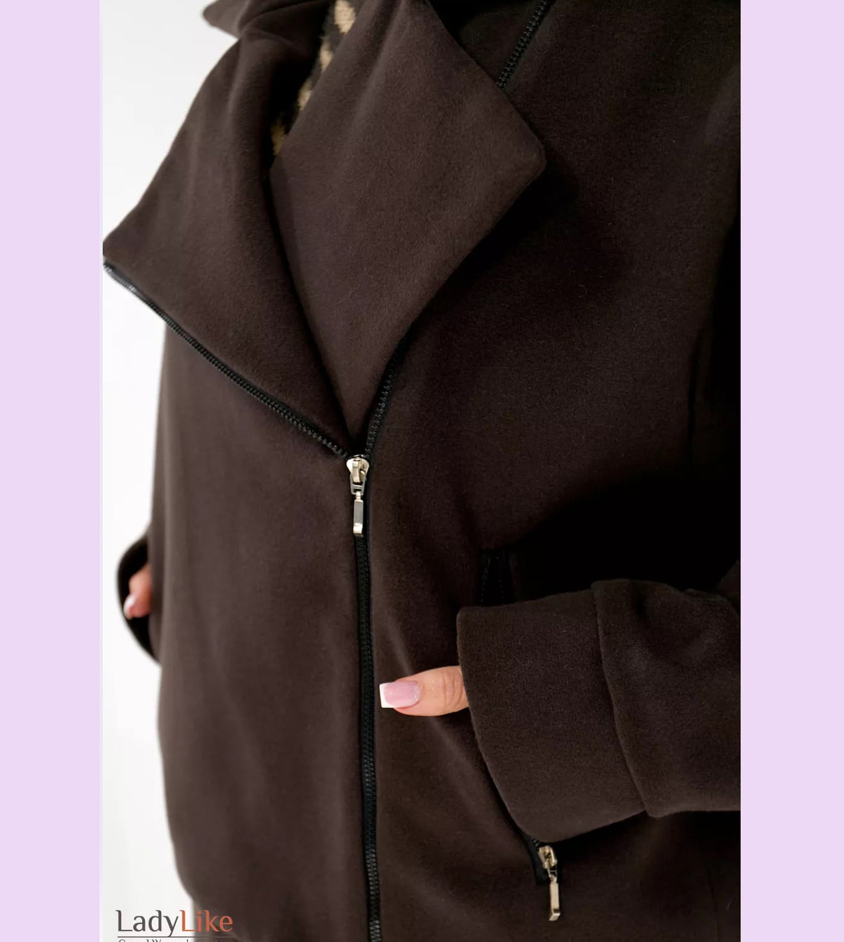 Premium Pinstripe Wool-Cashmere Moto Coat - Short Asymmetrical Brown Zipper Jacket