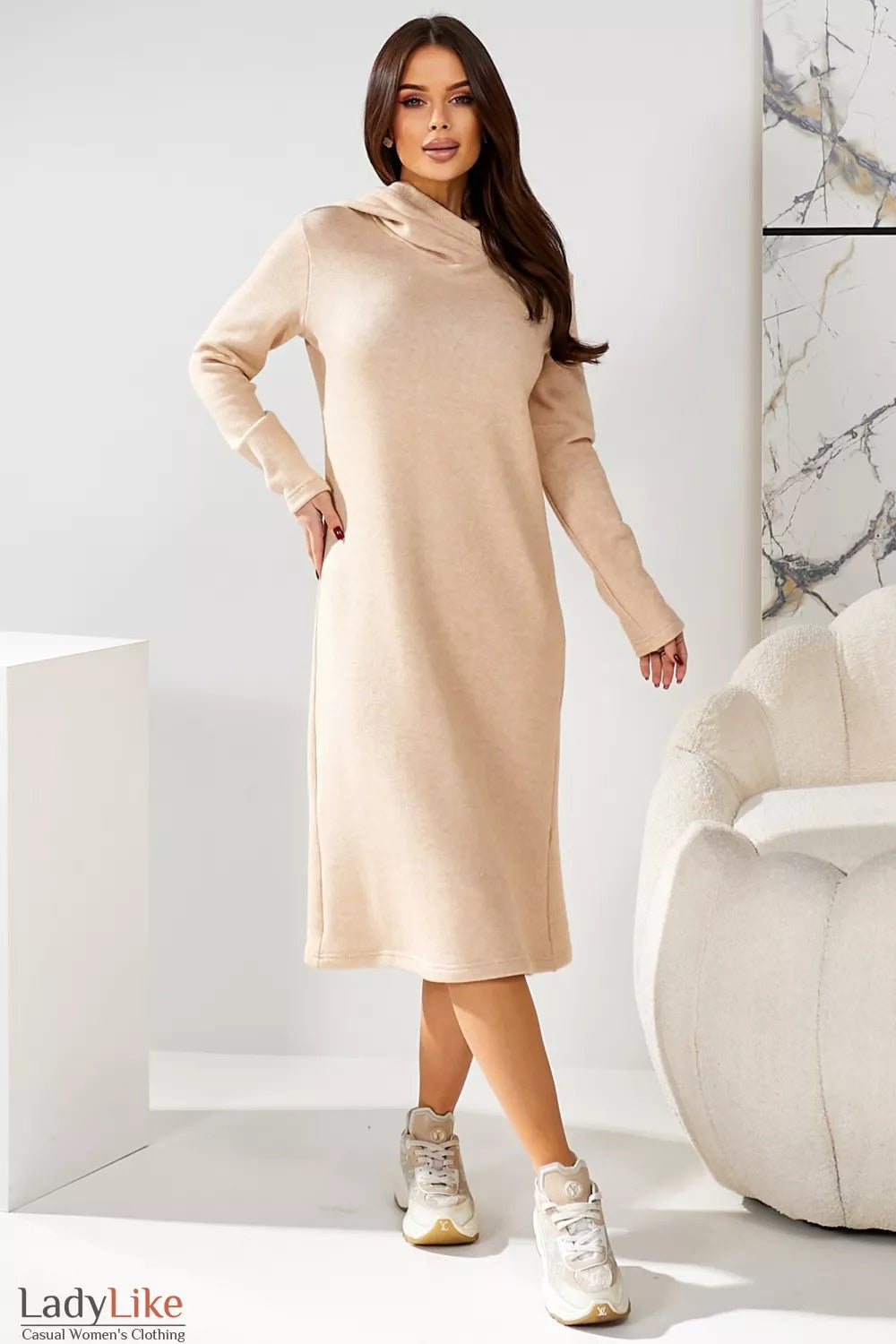 Beige Woven Hoodie Dress: Style and Comfort Combined