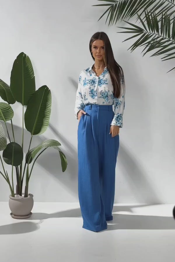 Premium Pure Linen Palazzo Pants - High-Waisted Wide-Leg Tailored Summer Trousers