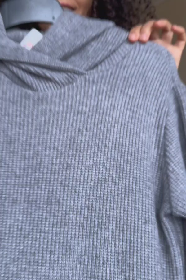 Grey Hooded Knit Midi Dress