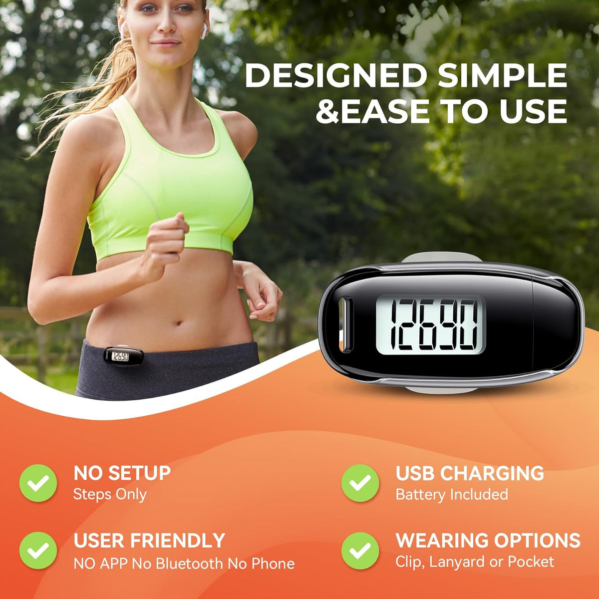 Pro-Walk Cordless USB Fitness Pedometer