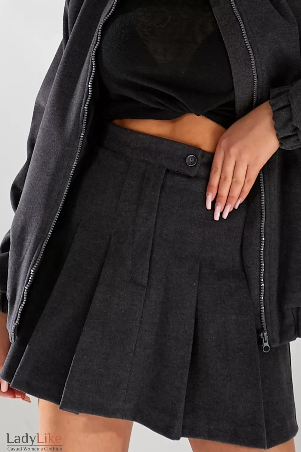 LadyLike Grey Wool-Blend Bomber & Mini Skirt Set