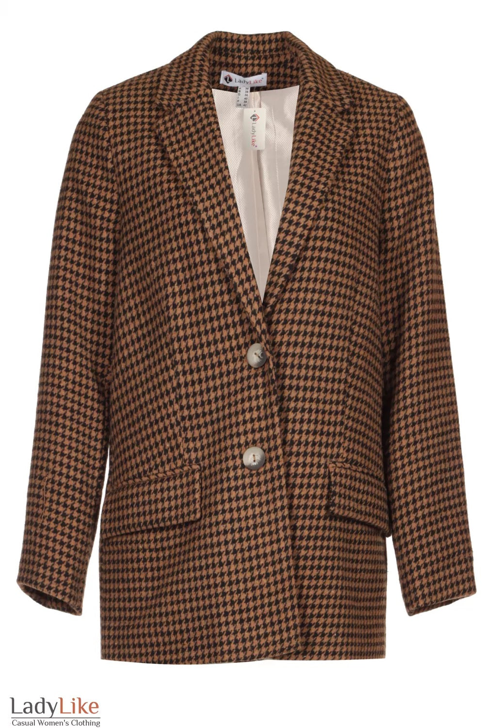 Premium Oversized Houndstooth Wool Blazer - Long Single-Breasted Plaid Jacket